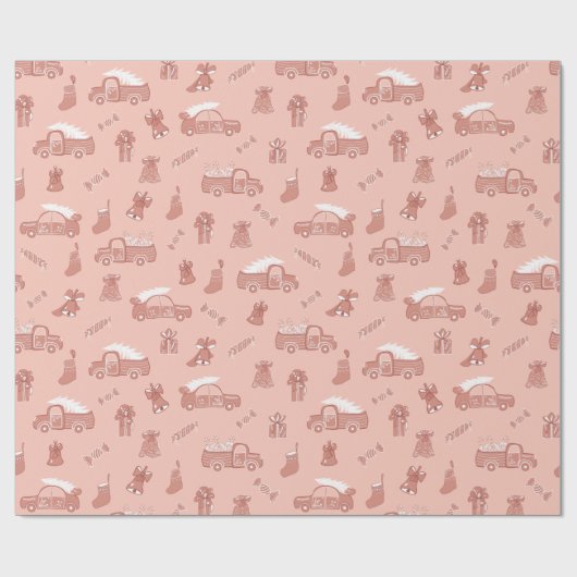 Papier Cadeau Camions Rose en or Blush Noël mignon (Plat)