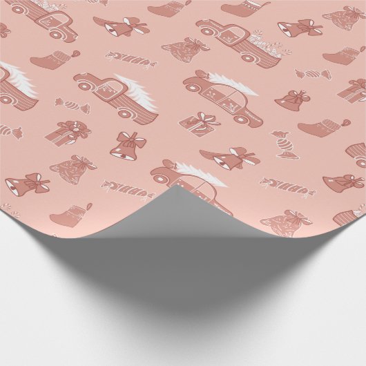 Papier Cadeau Camions Rose en or Blush Noël mignon (Coin)