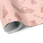 Papier Cadeau Camions Rose en or Blush Noël mignon (Coin rond)