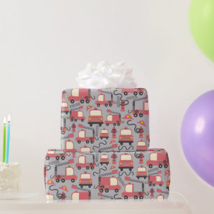 Papier Cadeau Camions rouges Pompiers Enfants Secourir Véhicules
