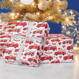 Papier Cadeau Camions Valentine en blanc