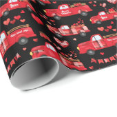 Papier Cadeau Camions Valentine sur Noir (Coin rond)