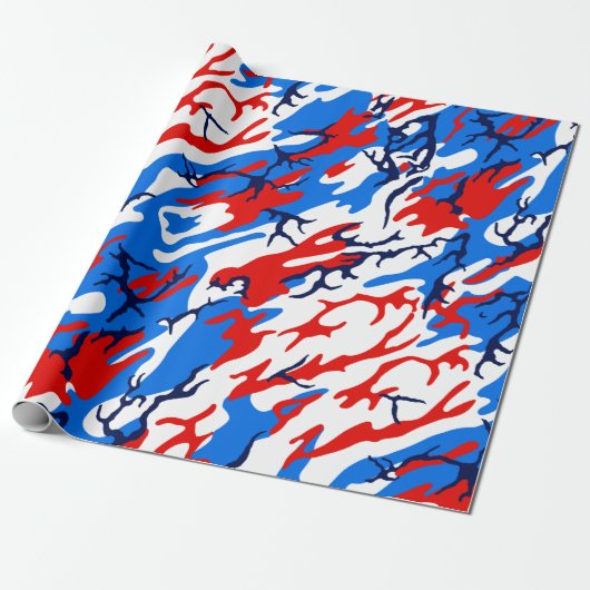 Papier Cadeau Camo blanc et bleu rouge (Déroulé)