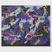 Papier Cadeau Camo Bleu Ajouter Nom Papier d'enlèvement personna (Plat)