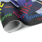 Papier Cadeau Camo Bleu Ajouter Nom Papier d'enlèvement personna (Coin rond)