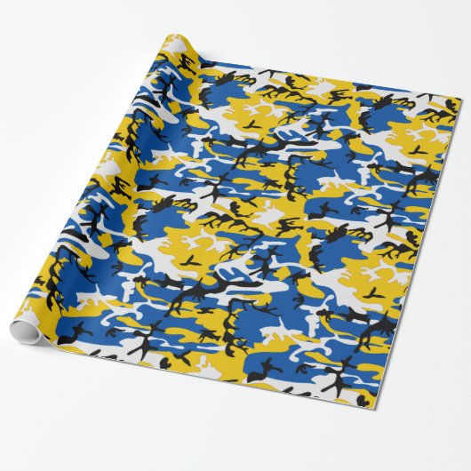 Papier Cadeau Camo bleu et jaune (Déroulé)