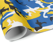 Papier Cadeau Camo bleu et jaune (Coin rond)