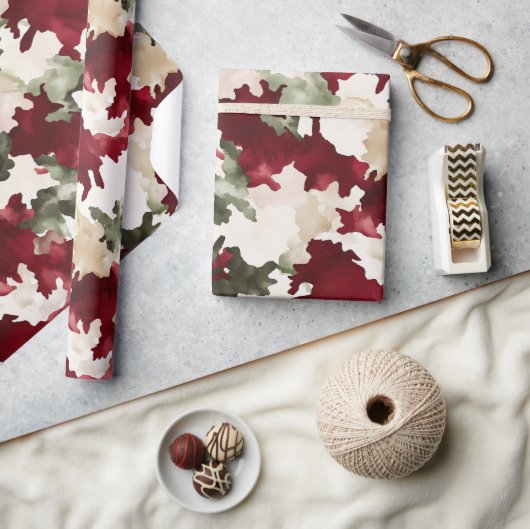 Papier Cadeau Camo Crème Rouge Vert (Artisanat)