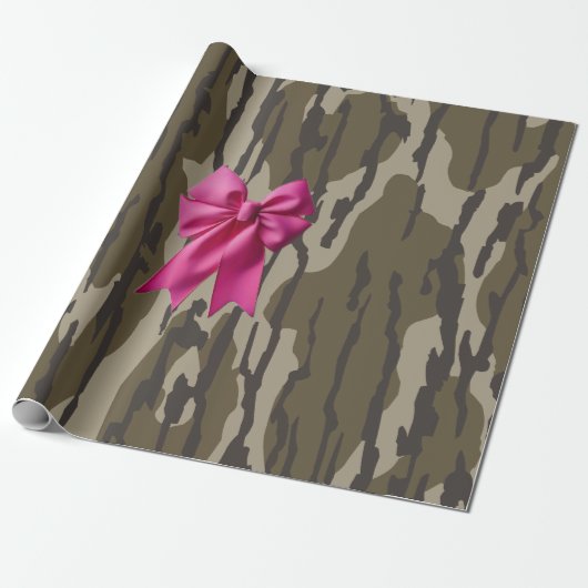 Papier Cadeau Camo Filles Camo Pink Ribbon Bow Bottomland Camo (Déroulé)
