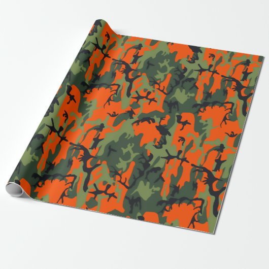 Papier Cadeau Camo orange et vert de sécurité (Déroulé)