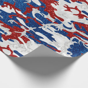 Papier Cadeau Camo rouge, blanc et bleu 4e juillet Parties scint