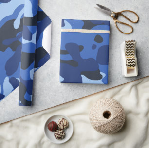 Papier Cadeau Camouflage Bleu Camo Motif de l'armée