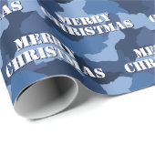 Papier Cadeau Camouflage bleu militaire Joyeux Noël (Coin rond)