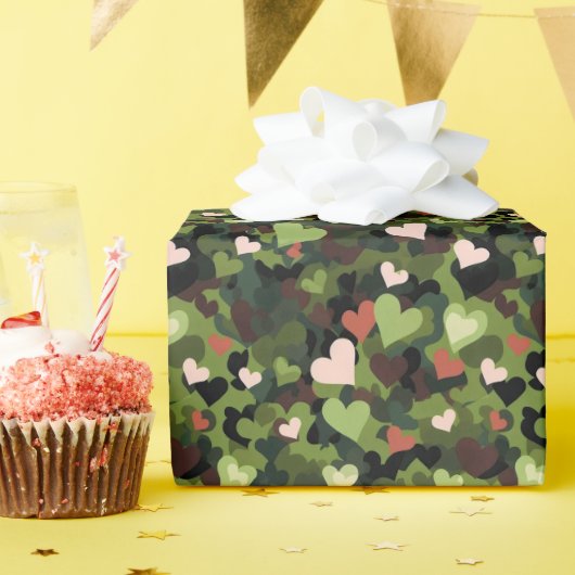 Papier Cadeau Camouflage Cœur Vert (Fête d'anniversaire)