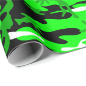 Papier Cadeau camouflage vert acide noir blanc (Coin rond)