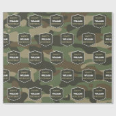Papier Cadeau Camouflage Vert Camo Armée Monogramme Anniversaire (Plat)