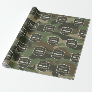 Papier Cadeau Camouflage Vert Camo Armée Monogramme Anniversaire