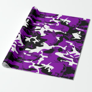 Papier Cadeau camouflage violet noir blanc camo