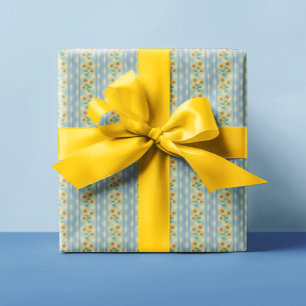 Papier Cadeau Campagne Cottage Bleu Blanc Jaune Tournesols