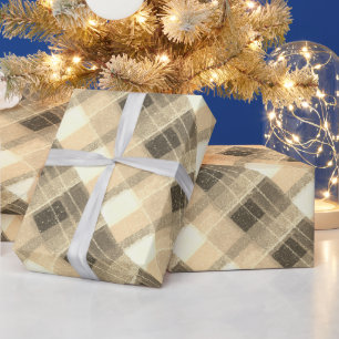 Papier Cadeau Campagne Élégante à Carreaux Dorés