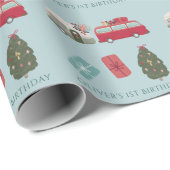 Papier Cadeau Camper Van Christmas Holiday Blue Boy 1er annivers (Coin rond)