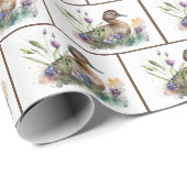 Papier Cadeau Canard D'Aquarelle En Fleurs (Coin rond)