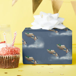 Papier Cadeau Canard de Majard volant au-dessus de l'eau
