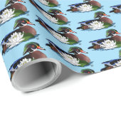Papier Cadeau Canard en bois coloré nénuphar faune bleu (Coin rond)