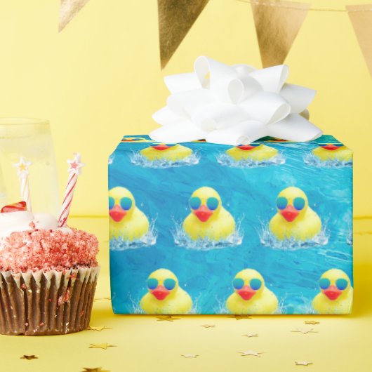 Papier Cadeau Canard en caoutchouc jaune avec lunettes de soleil (Fête d'anniversaire)