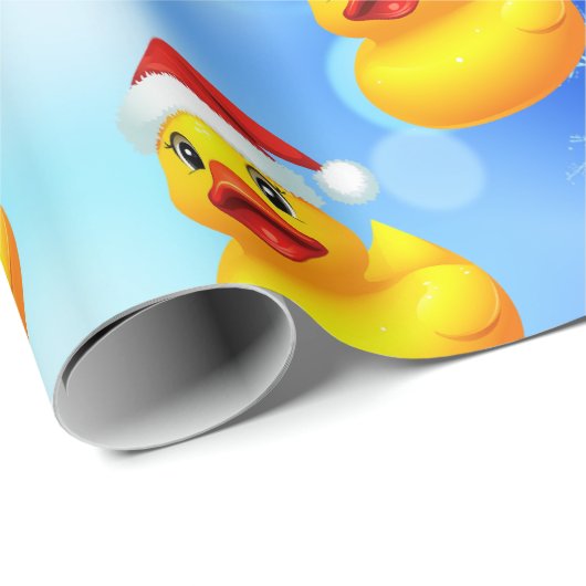 Papier Cadeau Canard en caoutchouc jaune de Noël mignon (Coin rond)
