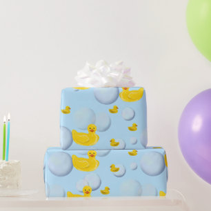 Papier Cadeau Canard en caoutchouc jaune et bulles de bain