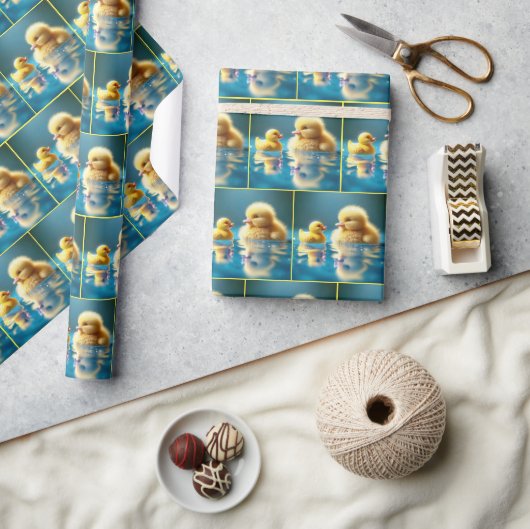 Papier Cadeau Canard jaune avec canard en caoutchouc de jouet (Artisanat)