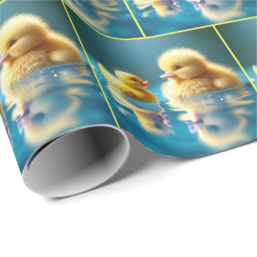 Papier Cadeau Canard jaune avec canard en caoutchouc de jouet (Coin rond)