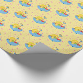 Papier Cadeau Canard jaune, parapluie, baby shower (Coin)