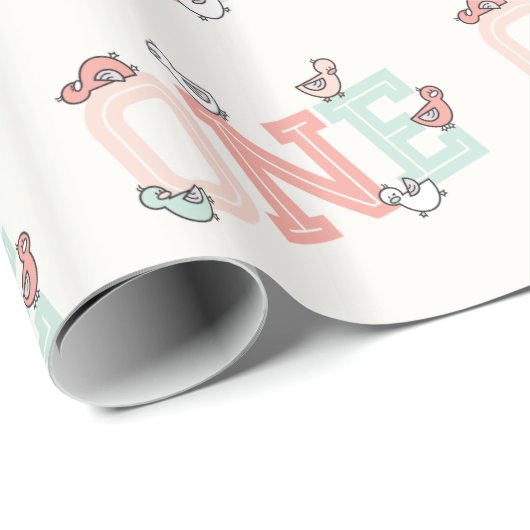 Papier Cadeau Canards Bébés rose et menthe une fille photo 1er a (Coin rond)