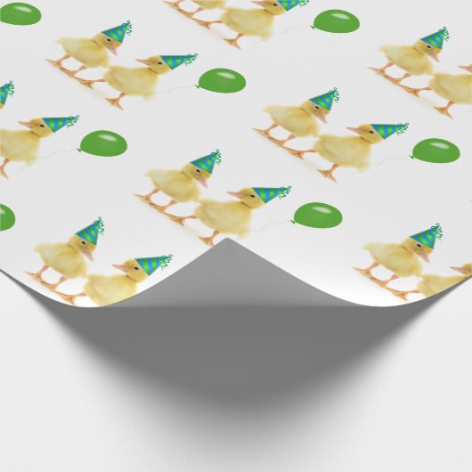 Papier Cadeau Canards d'anniversaire avec ballon vert (Coin)