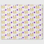 Papier Cadeau Canards d'anniversaire avec ballon violet (Plat)