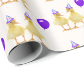 Papier Cadeau Canards d'anniversaire avec ballon violet (Coin rond)