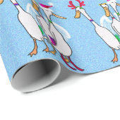 Papier Cadeau Canards de Noël en costumes de fête avec cadeaux (Coin rond)