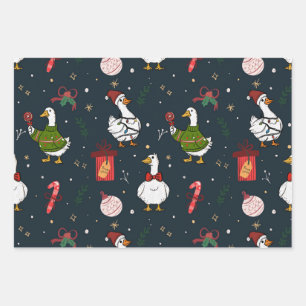 Papier Cadeau Canards de Noël Mignon