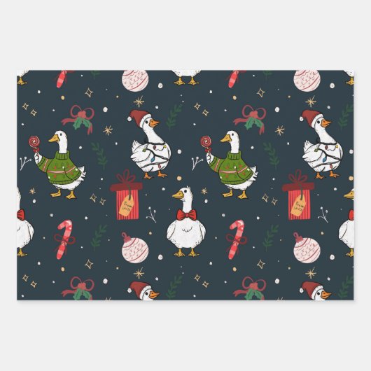 Papier Cadeau Canards de Noël Mignon (Devant)