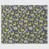 Papier Cadeau Canards En Caoutchouc Jaune Classique Avec Fleurs (Plat)