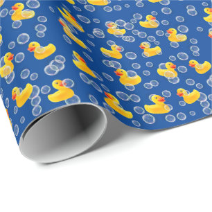 Papier Cadeau Canards en caoutchouc jaune en bulles