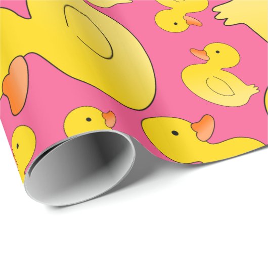 Papier Cadeau Canards en caoutchouc rose mignon (Coin rond)
