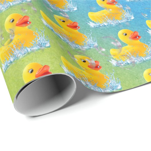 Papier Cadeau Canards Jaunes En Caoutchouc Avec Bulles (Coin rond)