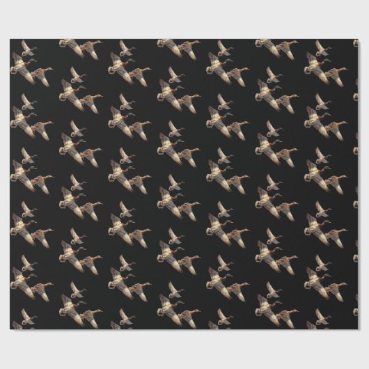 Papier Cadeau Canards Majards Volant Sur Noir (Plat)