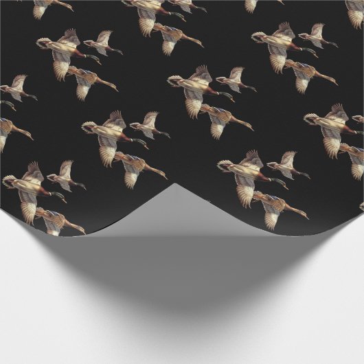 Papier Cadeau Canards Majards Volant Sur Noir (Coin)
