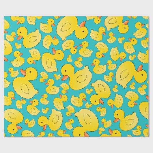Papier Cadeau Canards mignons en caoutchouc de turquoise (Plat)