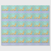 Papier Cadeau Canards mignons sur Damas violet turquoise (Plat)