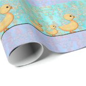 Papier Cadeau Canards mignons sur Damas violet turquoise (Coin rond)